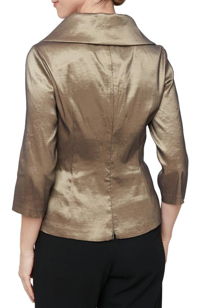 Alex Evenings Brushed Satin Tie Waist Blouse In Bronze