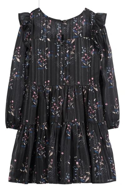 Shop Zac Posen Kids' Floral Print Chiffon Dress In Black