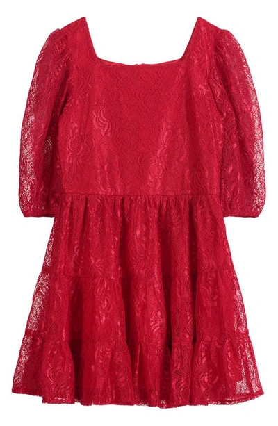 Shop Zac Posen Kids' Puff Sleeve Lace Dress In Red