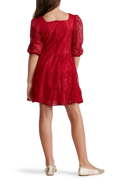 Shop Zac Posen Kids' Puff Sleeve Lace Dress In Red