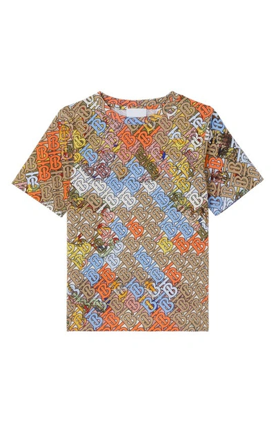 Shop Burberry Kids' Tb Monogram Map Print Cotton T-shirt In Archive Beige Ip Pat