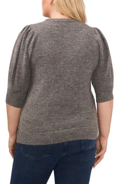 Cece Crystal Bow Puff Sleeve Sweater In Smoke Grey