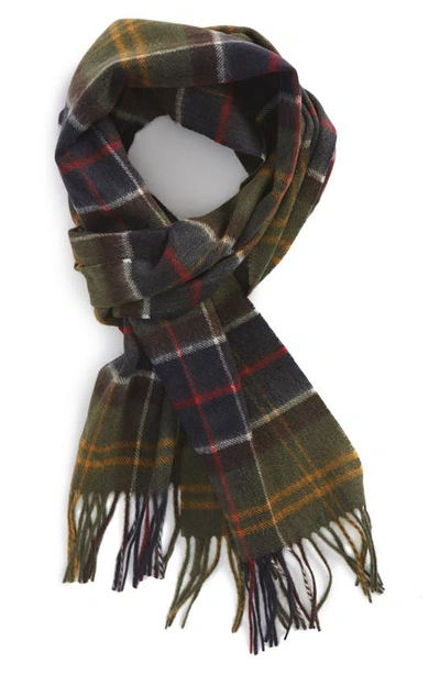 Barbour Fringed Checked Wool And Cashmere-blend Scarf In Green