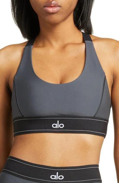 Shop Alo Yoga Suit Up Sports Bra In Anthracite/ Black