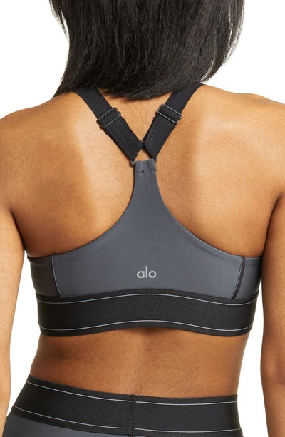 Shop Alo Yoga Suit Up Sports Bra In Anthracite/ Black