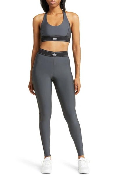 Shop Alo Yoga Suit Up Sports Bra In Anthracite/ Black