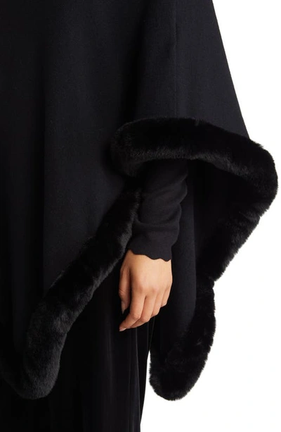 Shop Ming Wang Faux Fur Trim Poncho In Black
