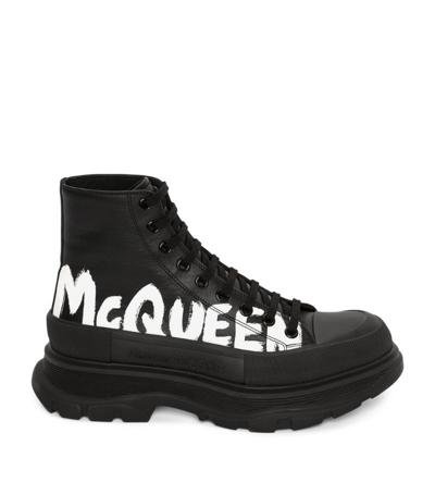 Shop Alexander Mcqueen Tread Slick Leather Low-top Sneakers In Black