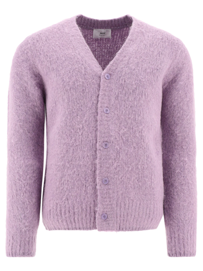 Shop Ami Alexandre Mattiussi Brushed Cardigan In Purple
