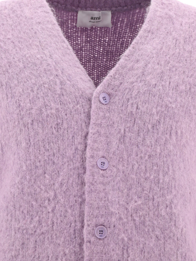 Shop Ami Alexandre Mattiussi Brushed Cardigan In Purple