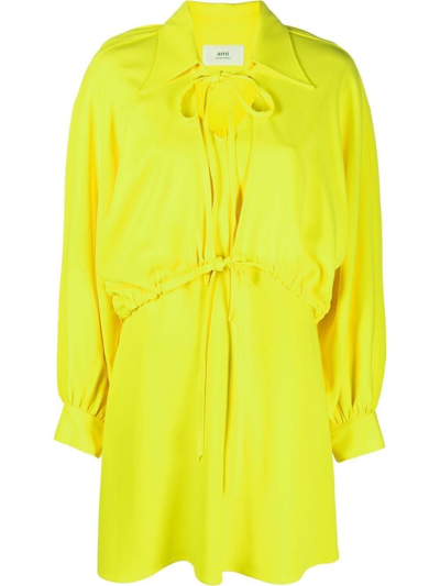 Ami Alexandre Mattiussi Tie-fastening Mini Dress In 黄色