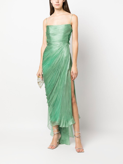 Maria Lucia Hohan Siona Metallic Plisse Thigh-slit Draped Midi Dress In 绿色