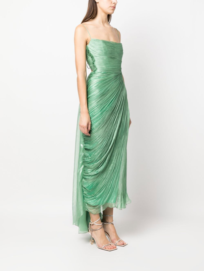 Maria Lucia Hohan Siona Metallic Plisse Thigh-slit Draped Midi Dress In 绿色