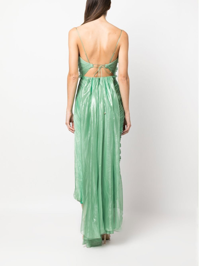 Maria Lucia Hohan Siona Metallic Plisse Thigh-slit Draped Midi Dress In 绿色