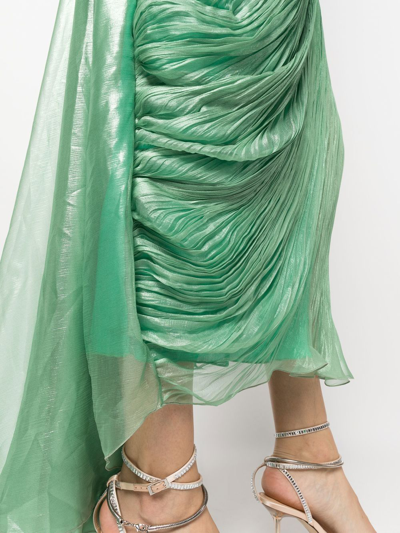 Maria Lucia Hohan Siona Metallic Plisse Thigh-slit Draped Midi Dress In 绿色