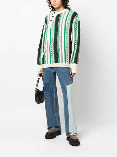 Shop Ader Error Frema Striped-knit Buttoned Jumper In 黑色