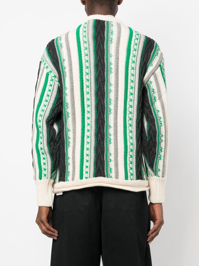 Shop Ader Error Frema Striped-knit Buttoned Jumper In 黑色