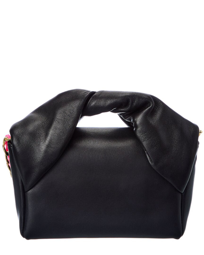 Shop Jw Anderson Twister Medium Leather Shoulder Bag In Black