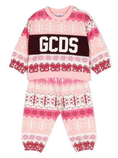Shop Gcds Geometric-print Cotton Tracksuit Set In 粉色