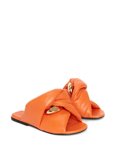 Shop Jw Anderson Chain Twist Leather Slides In Orange