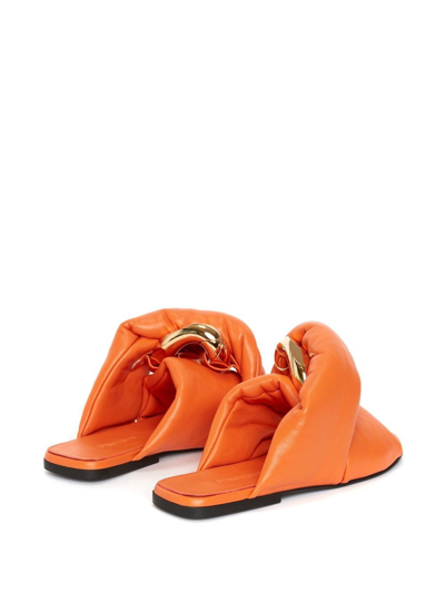 Shop Jw Anderson Chain Twist Leather Slides In Orange