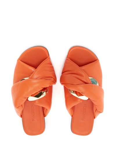 Shop Jw Anderson Chain Twist Leather Slides In Orange