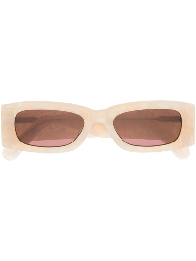 Shop Gcds Rectangular Tinted Sunglasses In Neutrals