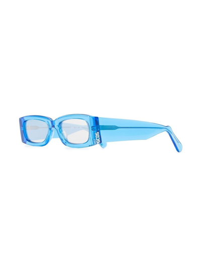 Shop Gcds Logo-plaque Rectangle-frame Sunglasses In Blue