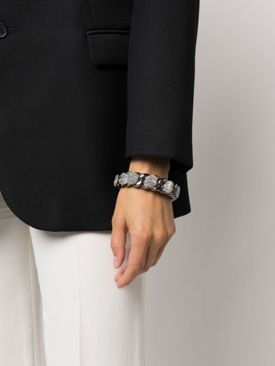 Pre-owned Chanel Chain-link Velvet Bracelet In Silver