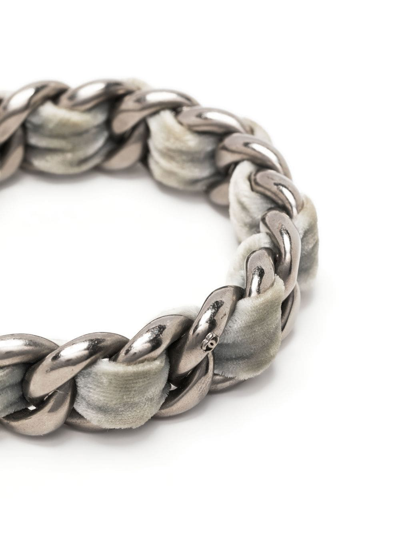 Pre-owned Chanel Chain-link Velvet Bracelet In Silver