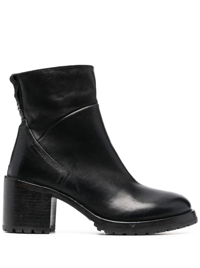 Shop Moma 80mm Heeled Leather Ankle Boots In 黑色