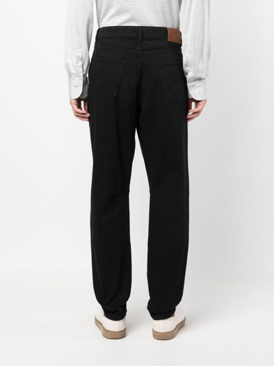 Shop Brunello Cucinelli Logo-embroidered Straight-leg Jeans In 黑色
