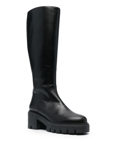 Stuart Weitzman Soho Calf-length Leather Boots In 黑色
