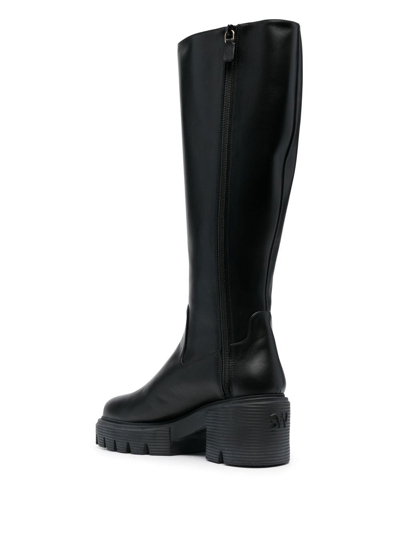 Stuart Weitzman Soho Calf-length Leather Boots In 黑色