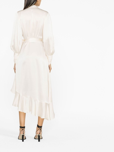 Zimmermann Balloon-sleeve Silk-satin Wrap Midi Dress In Neutrals