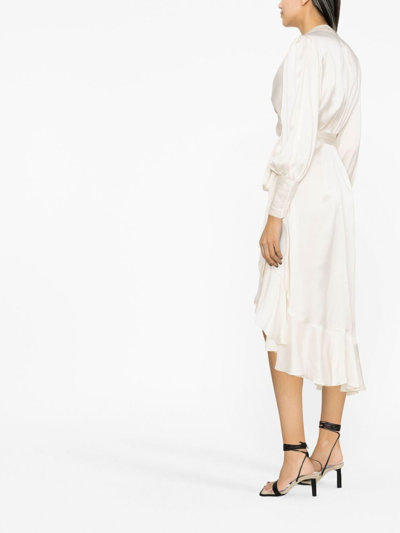 Zimmermann Balloon-sleeve Silk-satin Wrap Midi Dress In Neutrals