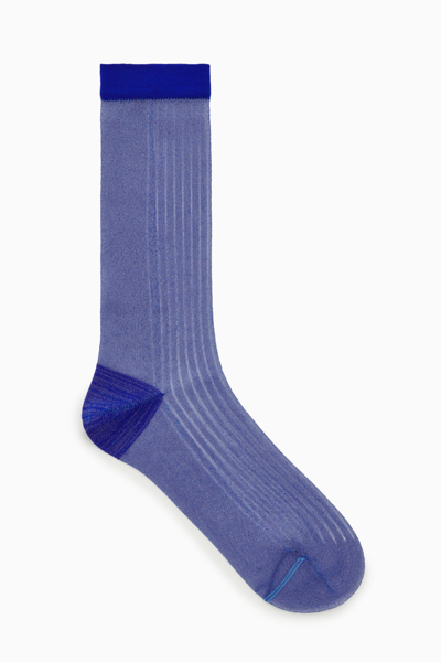 Shop Cos Ribbed Sheer Socks In Blue