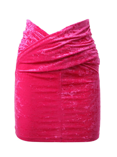 Shop The Andamane Asymmetrical Suede Skirt In Fuchsia