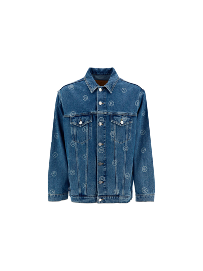 Shop Martine Rose Denim Jacket In Blue Wash With R All Over