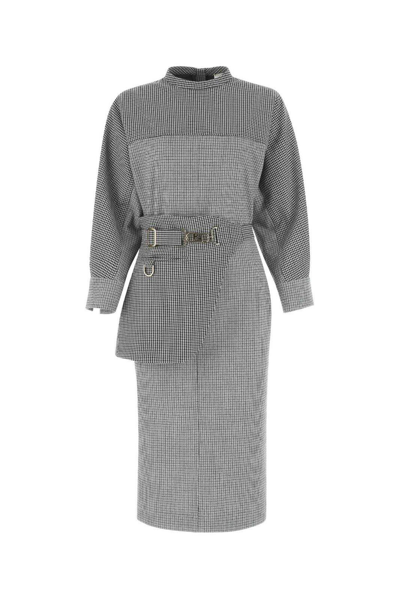 Shop Fendi Houndstooth Patterned Belted Tailored Dress In Grey