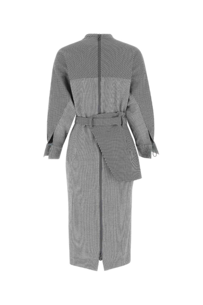 Shop Fendi Houndstooth Patterned Belted Tailored Dress In Grey