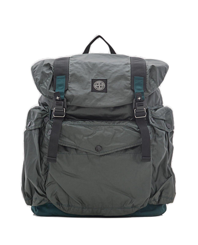 Shop Stone Island Compass-patch Foldover Top Drawstring Backpack In Petrol