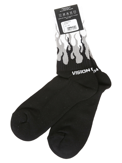 Shop Vision Of Super Black Grey Double Flames Socks