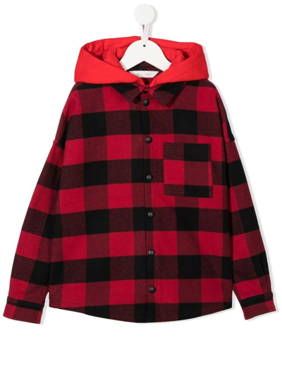 Shop Palm Angels Kids Shirt Jacket With Red And Black Check Pattern In Red/black