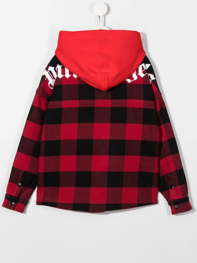 Shop Palm Angels Kids Shirt Jacket With Red And Black Check Pattern In Red/black