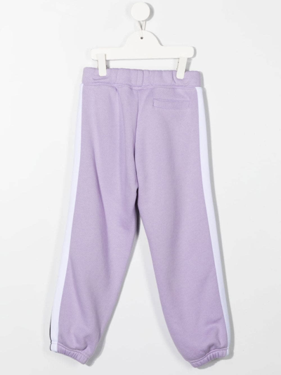 Shop Palm Angels Kids Lilac Joggers With Contrast Logo And Stripes In Lilac/white