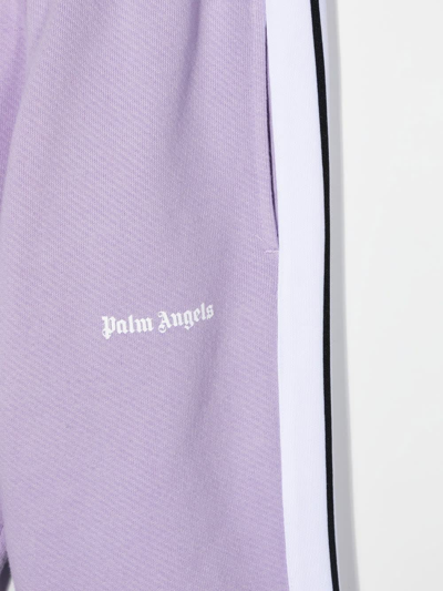 Shop Palm Angels Kids Lilac Joggers With Contrast Logo And Stripes In Lilac/white