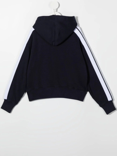 Shop Palm Angels Kids Navy Blue Hoodie With Contrast Logo And Stripes