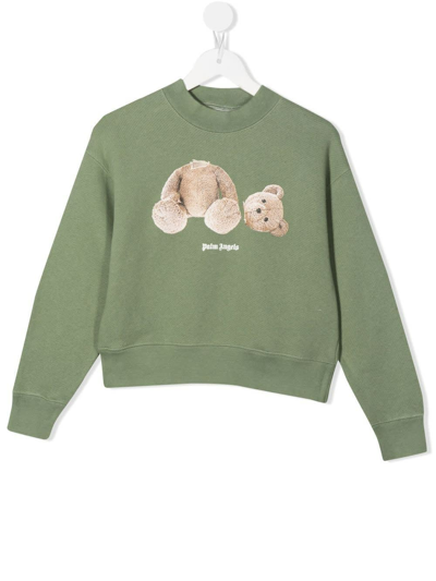 Shop Palm Angels Kids Light Green Bear Sweatshirt