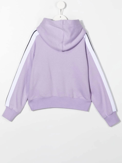 Shop Palm Angels Kids Lilac Hoodie With Contrast Logo And Stripes In Lilac/white